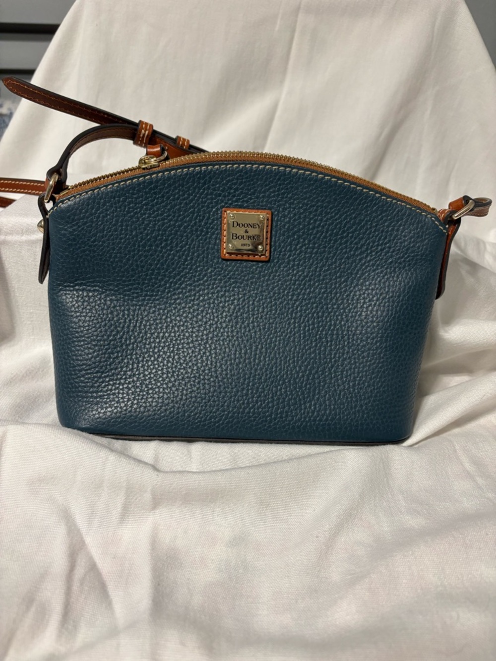 Dooney & Bourke Teal Pebble Leather Crossbody with Contrast Trim